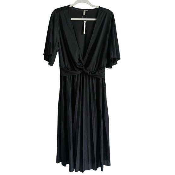 ASOS Curve Women’s Black Pleated Kimono V-Neck Semi Sheer Midi Dress Size 18 NEW - Picture 1 of 15